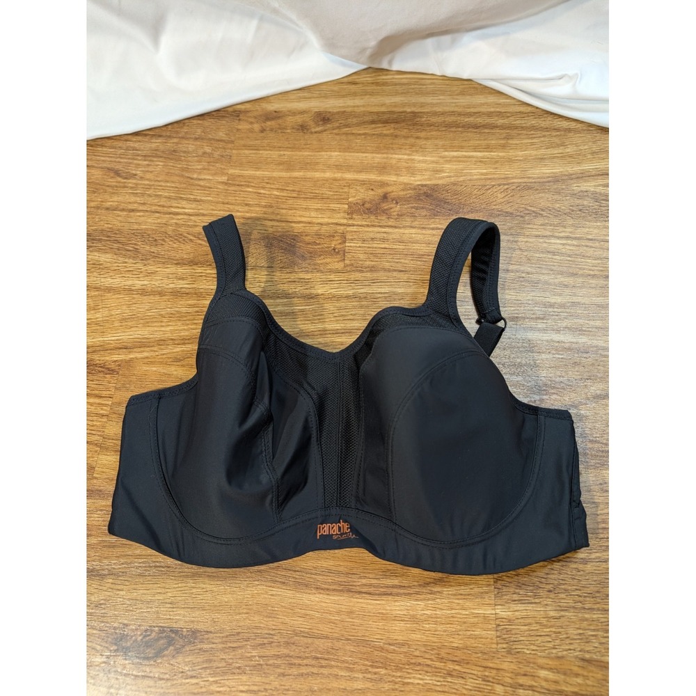 PANACHE Sport Bra 36E Lined Underwire J-Hook Adjustable Strap 5021 BLACK